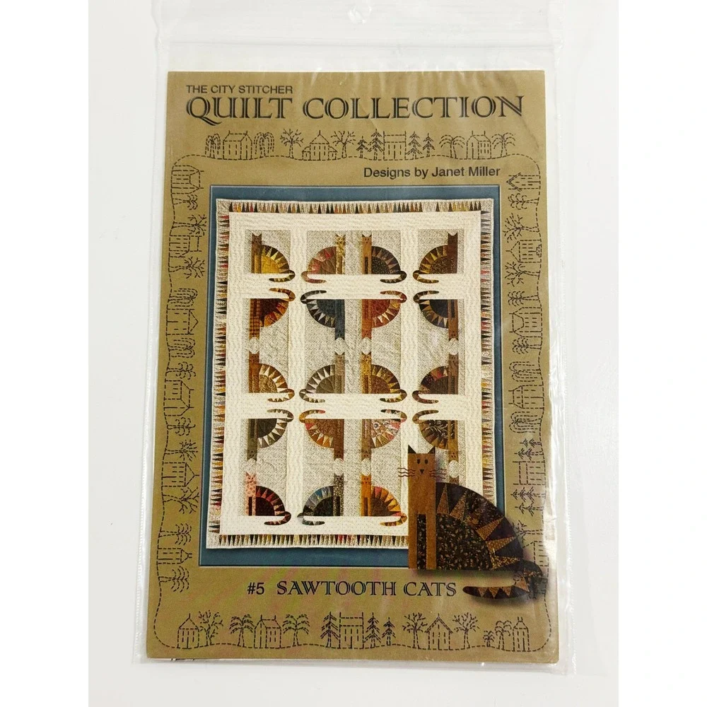 The City Stitcher Quilt Pattern Unisex OS Multi Sawtooth Cats Janet Miller 1998